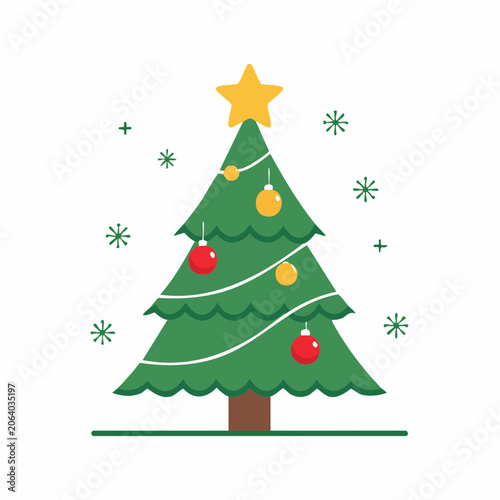 Stylized Christmas Tree with Ornaments and Snowflakes
