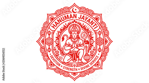 Konstfotografi Red hanuman jayanti mandala emblem with deity and devotional text