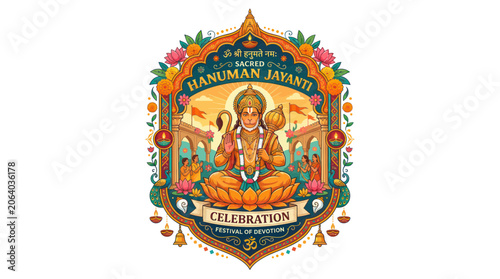 Photography Hanuman jayanti celebration with sacred deity and floral ornaments