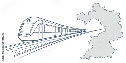 Obraz na płótnie Line art illustration of a high-speed passenger train on tracks next to a region