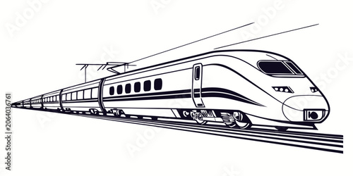 Schilderij op canvas Modern electric high-speed train on railway tracks illustration with electric tr