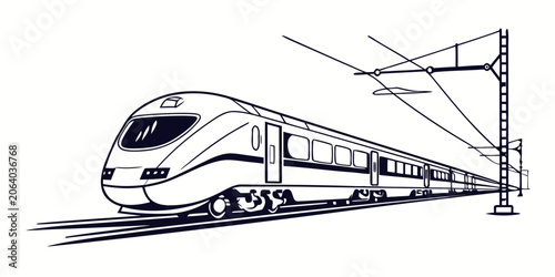 Fotografie High-speed electric train with overhead power lines illustration electric transp