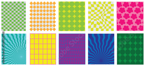 Foto Retro geometric seamless patterns, groovy checkered backgrounds