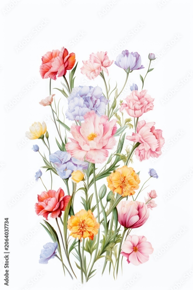 Obraz premium Bouquet of pastel tulips and carnations blossom pattern flower.
