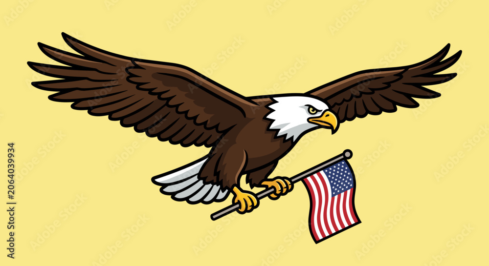 Fototapeta premium Majestic american eagle with flag for independence day vector