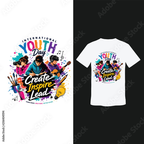 International Youth Day Create Inspire Lead Creative Typography T-Shirt Design