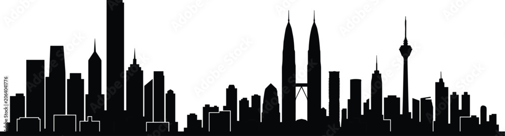 Obraz premium Kuala Lumpur cityscape skyline vector silhouette icon featuring Petronas Towers and urban architecture