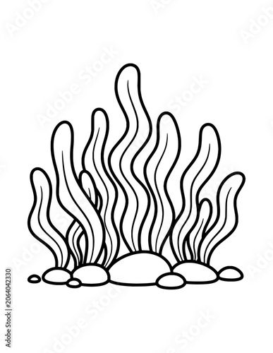 Cute Seaweed Forest Coloring Page – Printable Black and White Outline Educational Worksheet for Kids