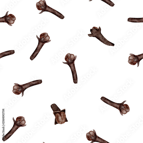 Tableau sur toile Cloves, a spice, watercolor seamless pattern