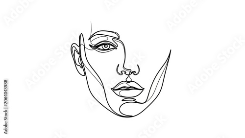 Minimalist Line Art Portrait of a Woman's Face, Elegant Continuous Line Drawing