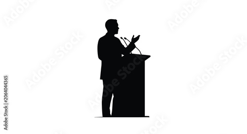 Photos Speaker at podium with microphones black silhouette