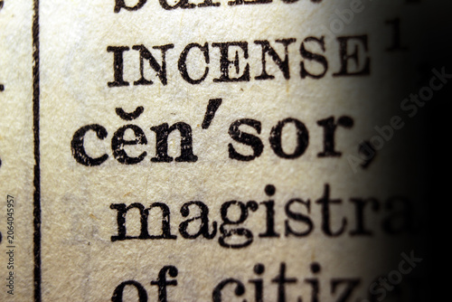 Billede på lærred Word censor on dictionary page, macro close up