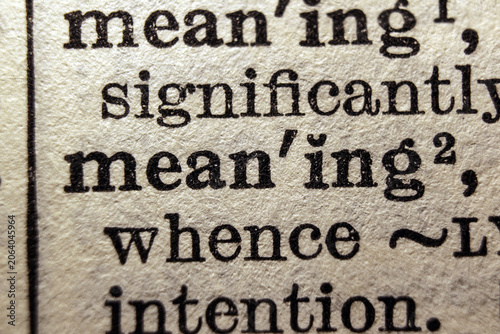 Word meaning on dictionary page, macro close up