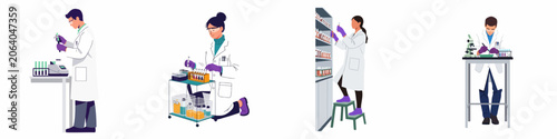 Tableau sur toile Professional scientists and lab technicians conducting research and experiments in a laboratory setting, modern flat vector illustration set