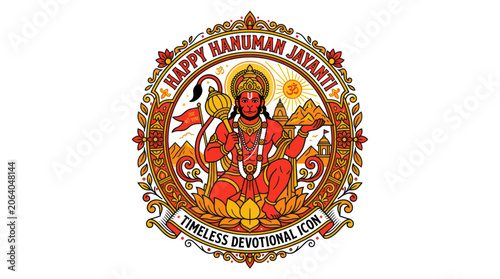 Canvastavla Lord hanuman sitting on lotus with mace and mountain for festival