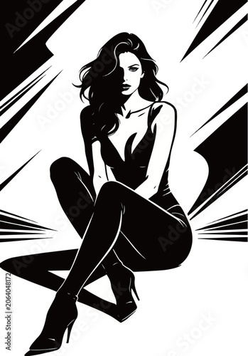 Urban Noir Elegance: Stylish Woman in High Heels Vector Art