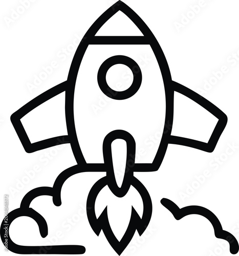Fényképezés Rocket ship silhouette design with exhaust flames a simple black and white graph