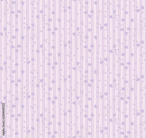 Seamless vintage floral pattern with delicate white blossoms on soft pastel lavender stripes. Romantic folk art design for textile, fabric, wallpaper, wrapping paper  spring nursery decor