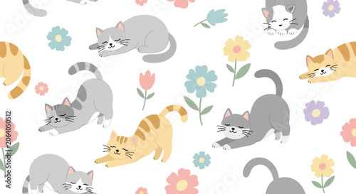Photos Cats And Flowers Vector Illustration On White Background felines kitten