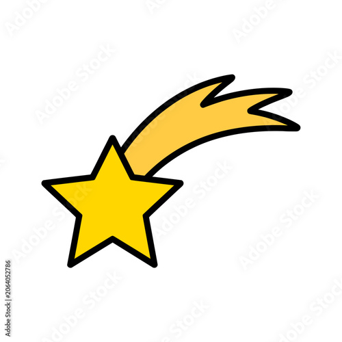 Bright yellow star with shooting tail illustration on transparent background