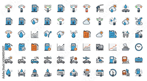 Diverse collection of line icons representing various industries and concepts.