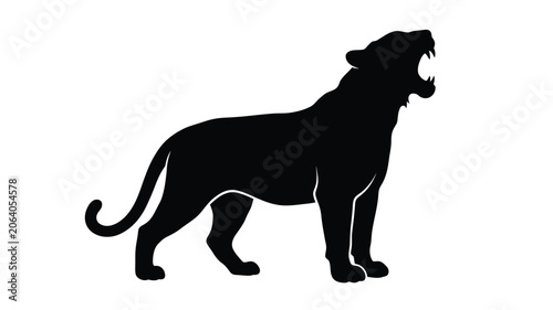 Εκτύπωση καμβά Roaring Tiger Silhouette Against A White Background Silhouette