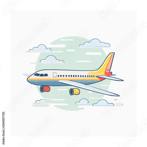 Flat design airplane flying in blue sky