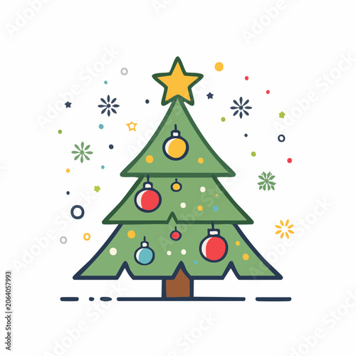 Stylized Christmas Tree with Ornaments and Snowflakes