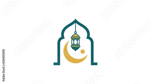 Cuadro en lienzo Minimalist flat design 2D logo icon of mosque archway with crescent symbolizing
