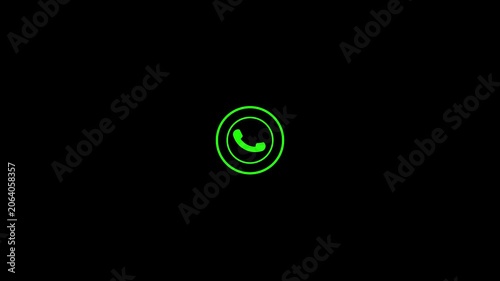 green phone calling icon in circle on black background dynamic motion graphic footage.