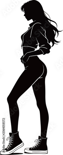 Urban Chic Silhouette: Modern Woman in High-Top Sneakers