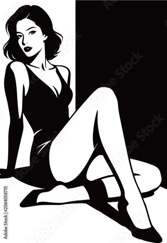 Monochrome Elegance: Stylish Black and White Female Silhouette Art