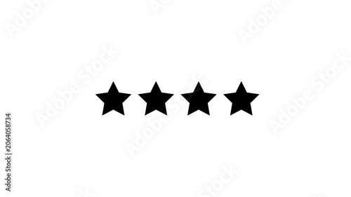 Animation of four stars filling up to represent a rating review score on white back.
