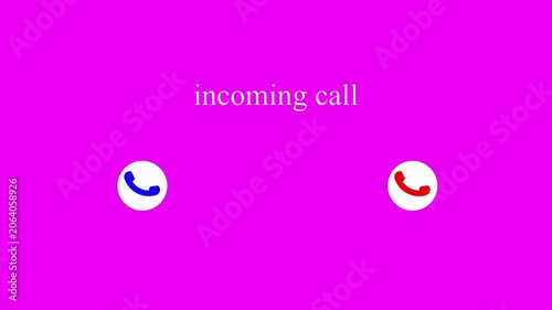 Incoming call animation with telephone icons on magenta background motion clip.