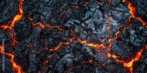 Εκτύπωση καμβά Hot glowing lava veins between black volcanic rock background with volcanic back