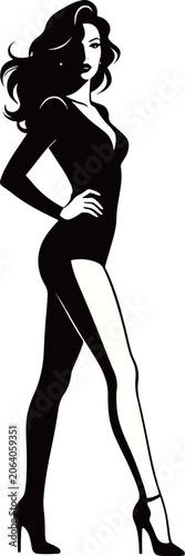 Sleek Silhouette: Elegant Woman in Bodycon Dress with High Heels