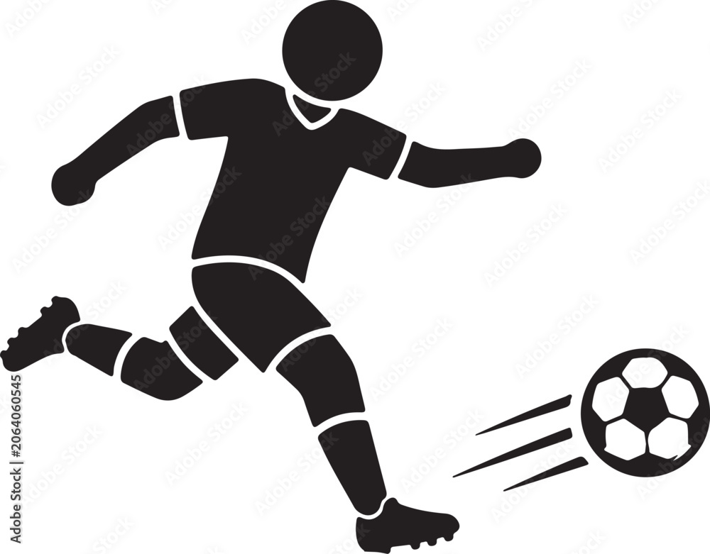 Fototapeta premium Player Kicking Football Silhouette Vector Icon