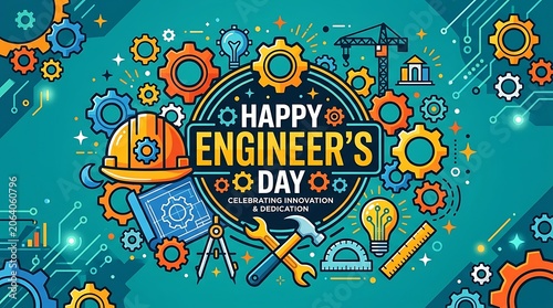 Engineering concept for happy engineer's day celebration event gear wrench