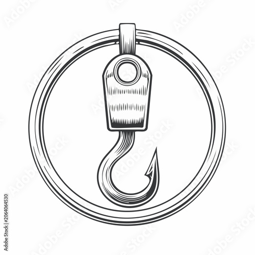 Vintage Engraved Lifting Hook Symbol with Circular Frame