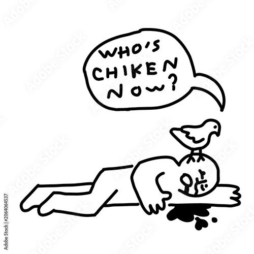 Fotografie Edgy line art: bird mocking a defeated man on the floor