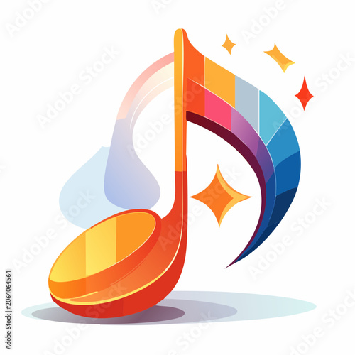 Vibrant Rainbow Musical Note Sparkles with Light Rays