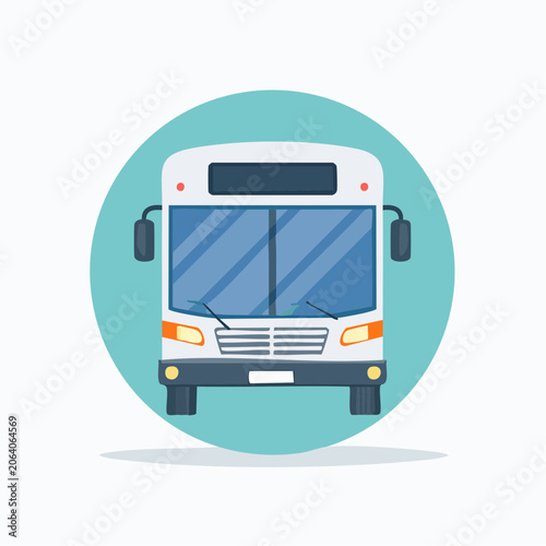 Modern White City Bus Front View Icon with Blue Circle Background
