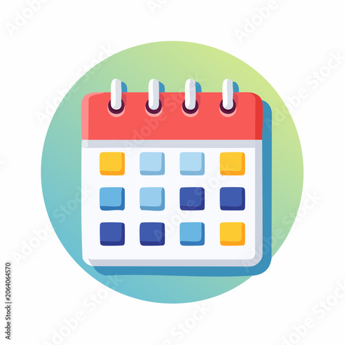 Stylized calendar icon with colorful squares representing days and dates for scheduling and planning