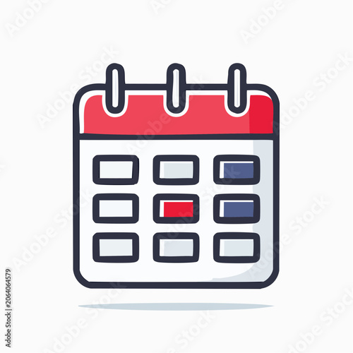 Simple flat design illustration of a wall calendar with a highlighted day and marked dates