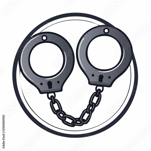 Cartoon Style Metal Handcuffs Icon Symbolizing Arrest Justice Crime and Security