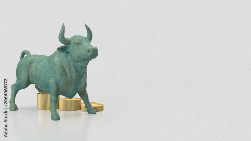 Fototapeta premium Bull Market Wealth Concept With Coins On White Background 3d render.