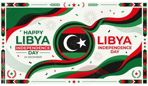 Obraz na plátně Happy Libya Independence Day vector banner design with national flag colors