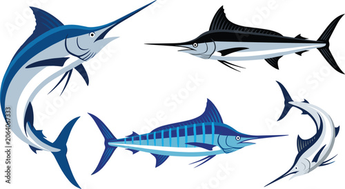 Slika na platnu Marlin Marine Vector Illustration Featuring Streamlined Predatory Fish with Long