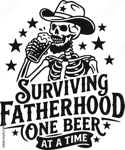 Konstfotografi Surviving fatherhood one beer at a time SVG, skull with beer SVG PNG, Fathers Da