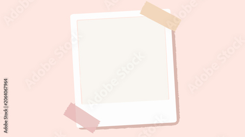 Blank instant polaroid photo frame template with adhesive tape for scrapbook and memory design, minimalist flat vector illustration isolated on white for photography and creative projects.